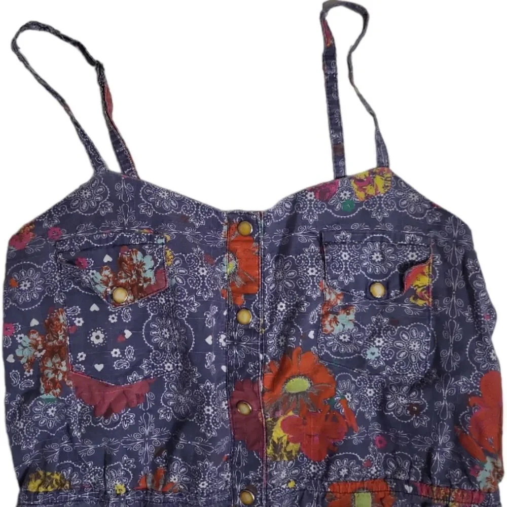 OH, BOY!‎ Blue Western Paisley Floral Heart Button-up Empire Waist Dress Size P